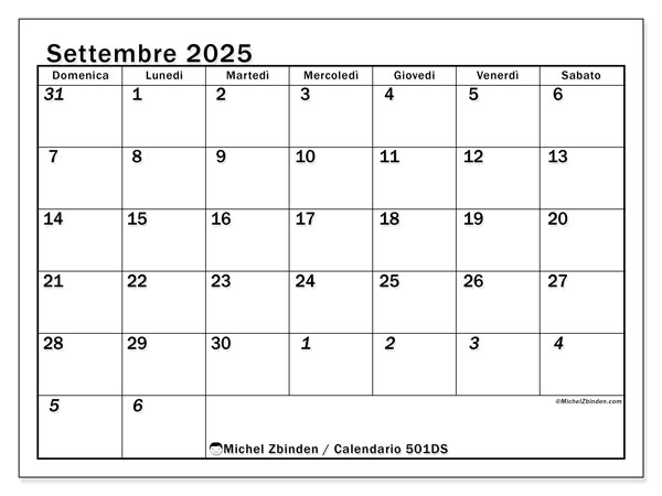 Calendario da stampare, settembre 2025, 501DS