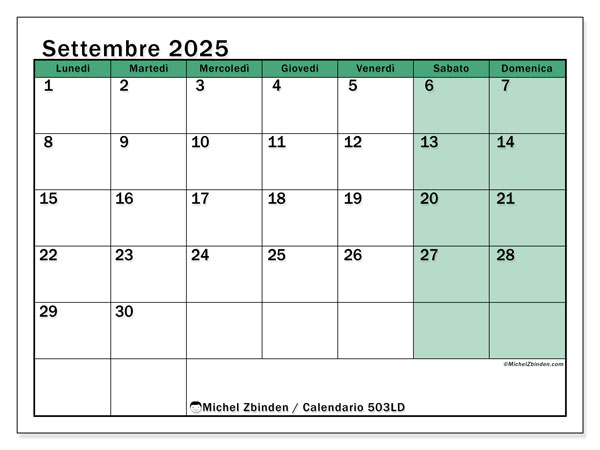 Calendario da stampare, settembre 2025, 503LD