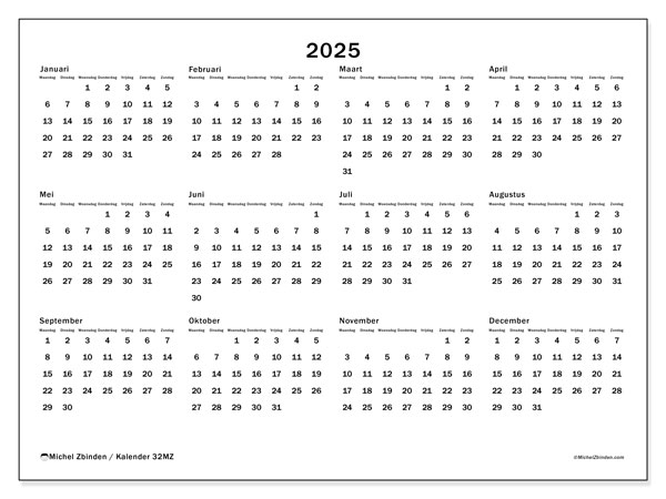 Kalender om af te drukken, 2025, 32MZ