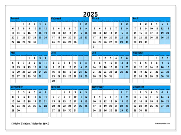 Kalender april 2025 “39”. Gratis printbare kaart.. Maandag tot zondag