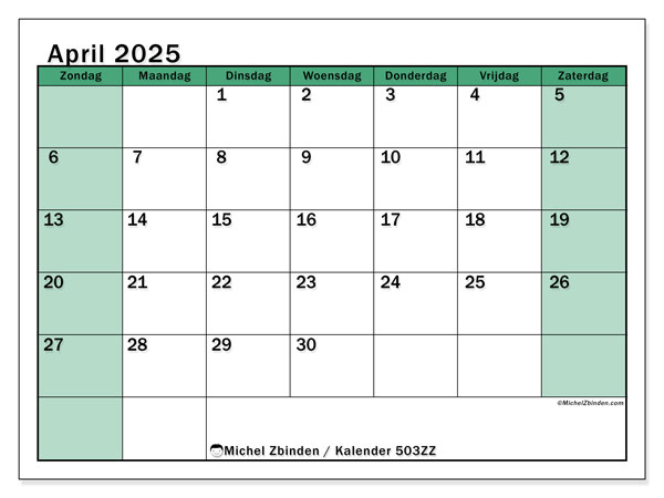 Kalender om af te drukken, april 2025, 503ZZ