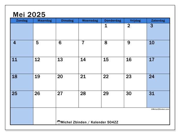 Kalender om af te drukken, mei 2025, 504ZZ