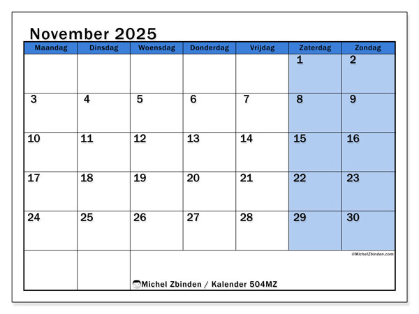 Kalender om af te drukken, november 2025, 504MZ