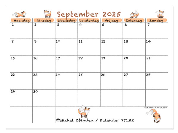 Kalender om af te drukken, september 2025, 771MZ