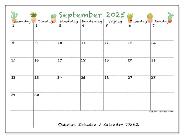 Kalender om af te drukken, september 2025, 772MZ