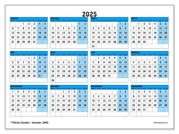 Kalender for utskrift, 2025, 39MS