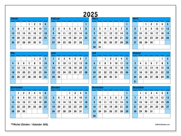 Kalender for utskrift, 2025, 39SL