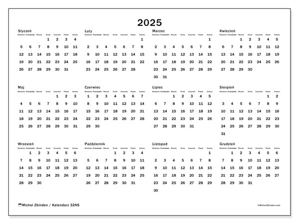 Kalendarz do druku, 2025, 32NS