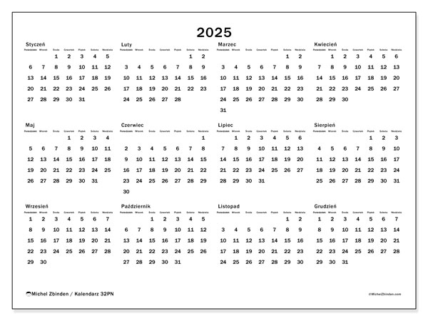 Kalendarz do druku, 2025, 32PN