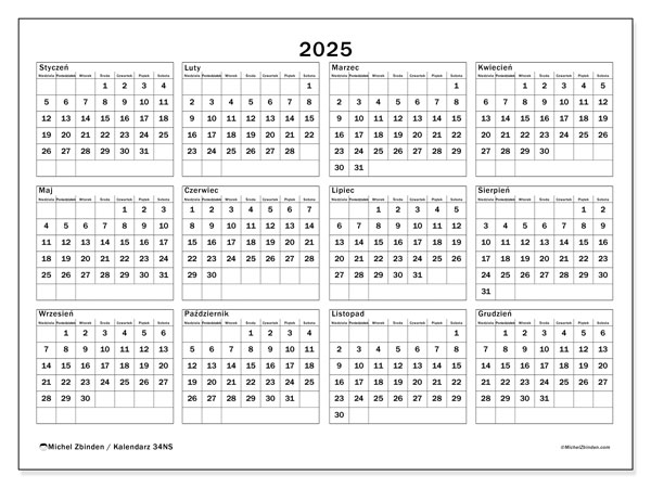 Kalendarz do druku, 2025, 34NS
