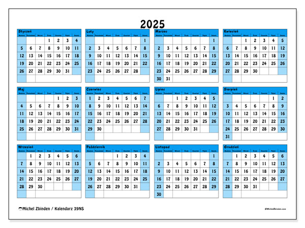 Kalendarz do druku, 2025, 39NS