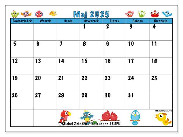 Kalendarz do druku, maj 2025, 483PN