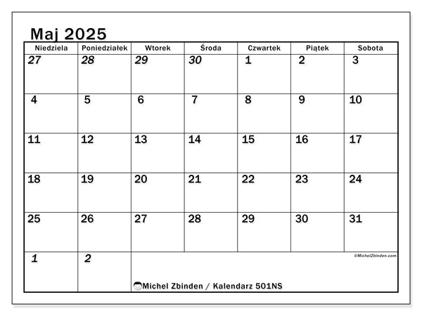 Kalendarz do druku, maj 2025, 501NS