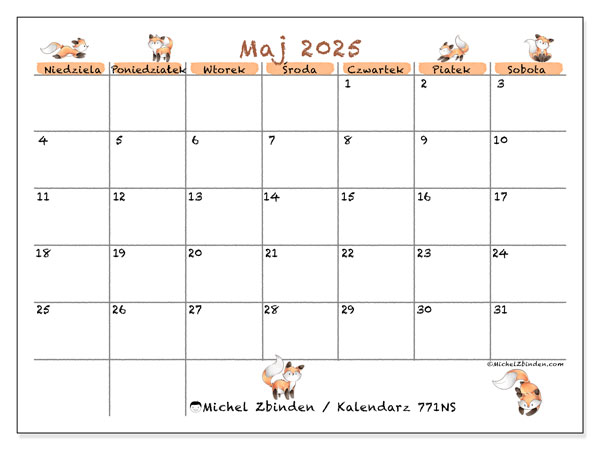Kalendarz do druku, maj 2025, 771NS