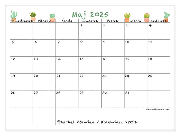 Kalendarz do druku, maj 2025, 772PN