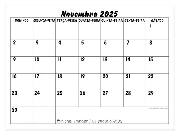 Calendário para imprimir, Novembro 2025, 45DS
