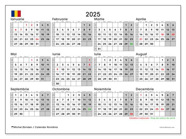 Kalender for utskrift, årlig 2025, Romania