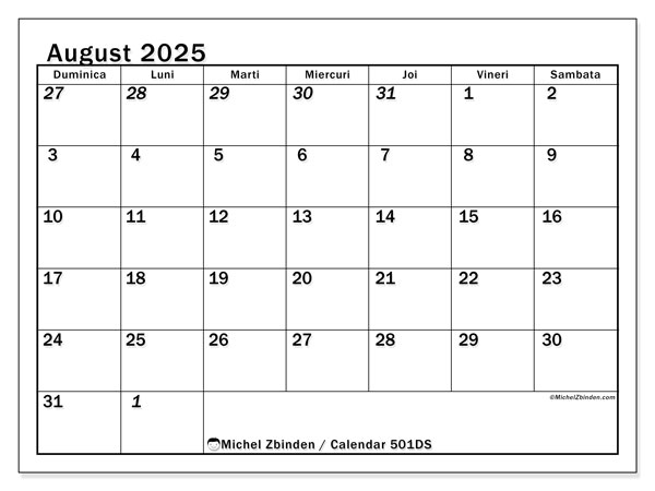 Calendrier à imprimer, august 2025, 501DS