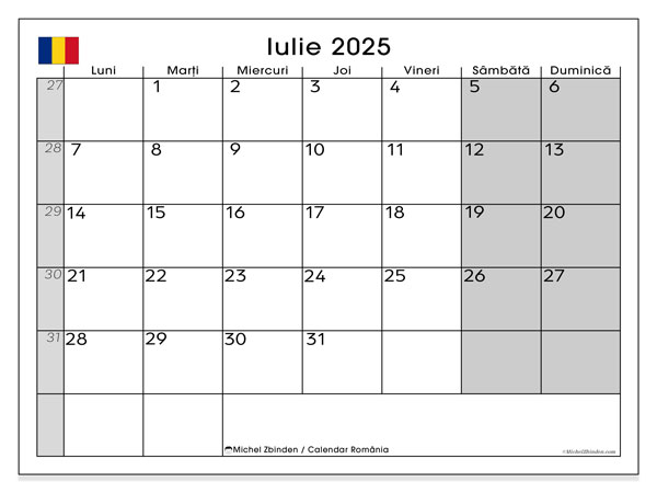 Kalender att skriva ut, juli 2025, Rumänien