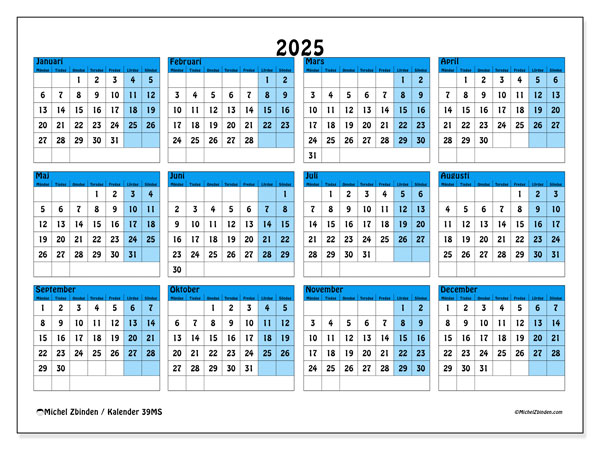 Kalender att skriva ut, 2025, 39MS