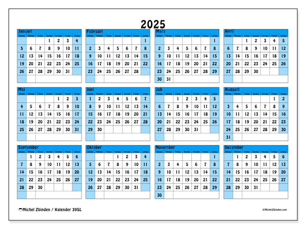 Kalender att skriva ut, 2025, 39SL