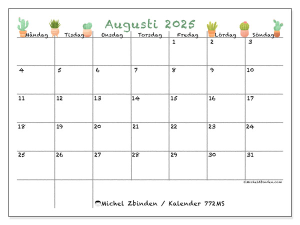 Kalender att skriva ut, augusti 2025, 772MS
