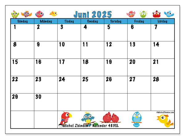 Kalender att skriva ut, juni 2025, 483SL