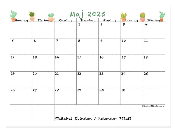 Kalender att skriva ut, maj 2025, 772MS
