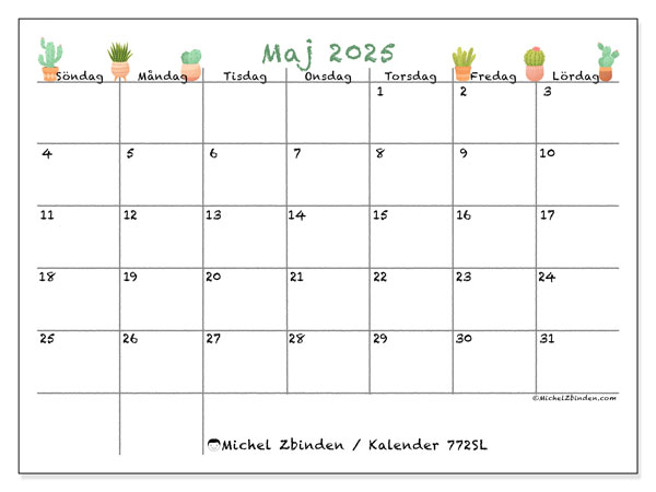 Kalender att skriva ut, maj 2025, 772SL