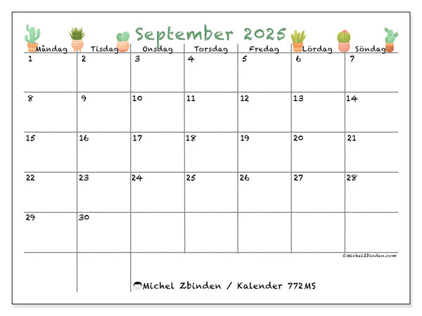 Kalender att skriva ut, september 2025, 772MS