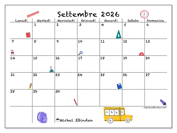Calendario settembre 2026 da stampare - Rientro a scuola