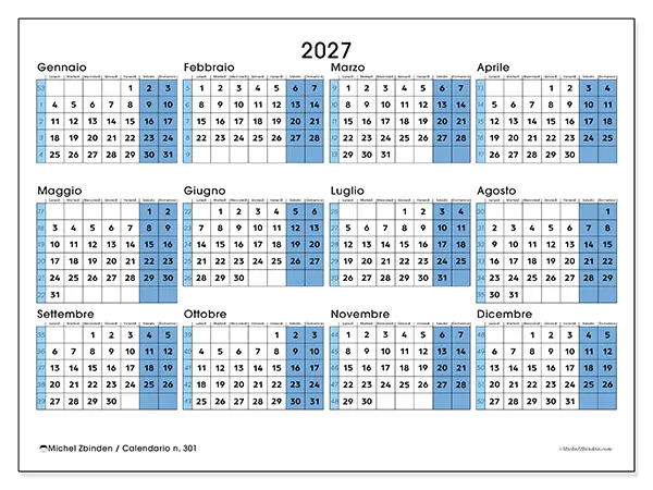 Calendario annuale 2027 da stampare - Pronto per l'università