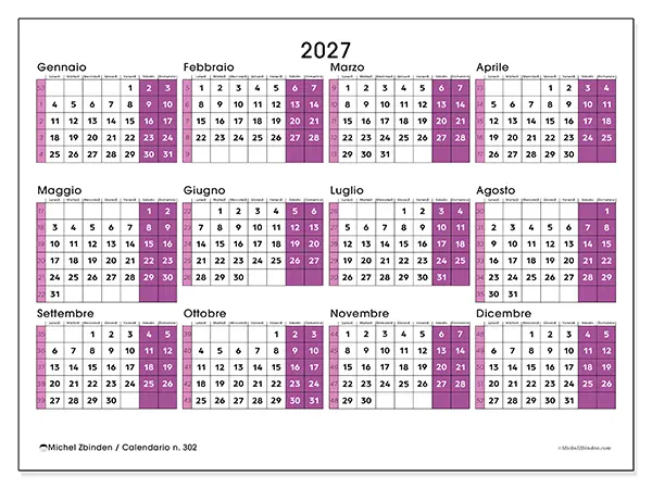 Calendario annuale 2027 da stampare - Ufficio dinamico
