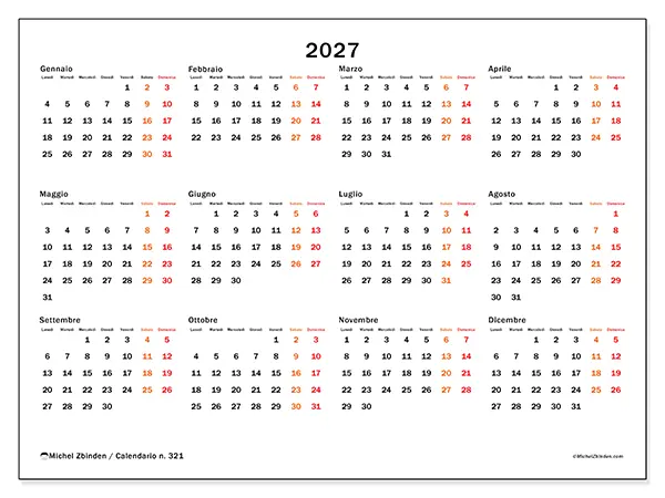 Calendario annuale 2027 da stampare - Weekend in evidenza