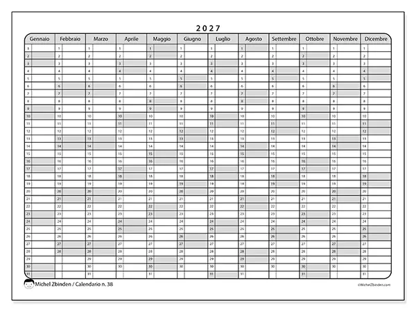 Calendario annuale 2027 da stampare - Liste pratiche