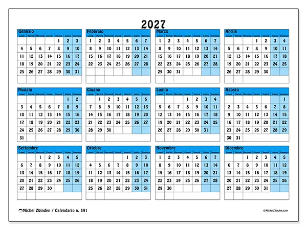 Calendario annuale 2027 da stampare - Organizzazione a colori