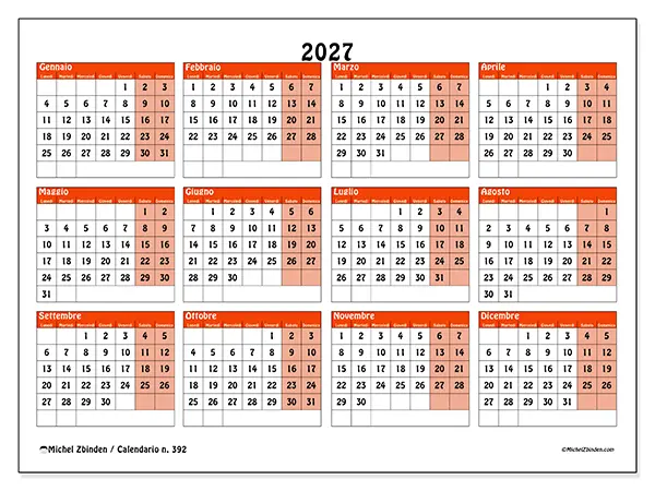 Calendario annuale 2027 da stampare - Pianificazione colorata