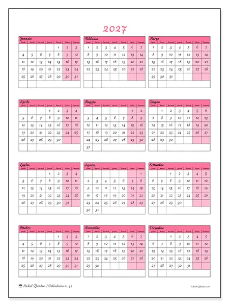 Calendario annuale 2027 da stampare - Dolcezza e fascino