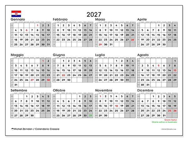 Calendario annuale 2027 da stampare - Croazia