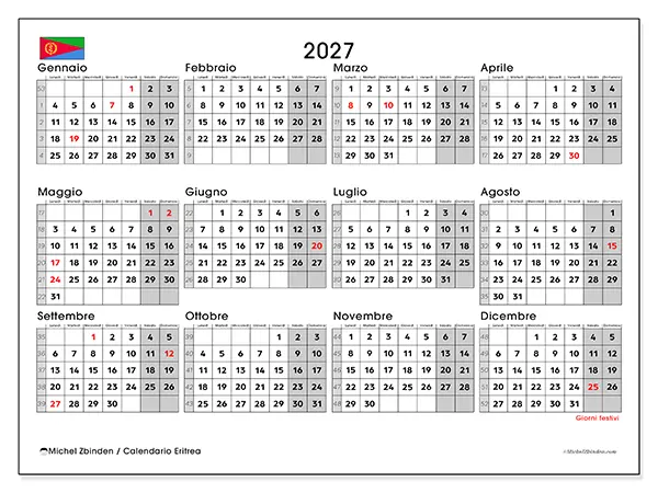 Calendario annuale 2027 da stampare - Eritrea