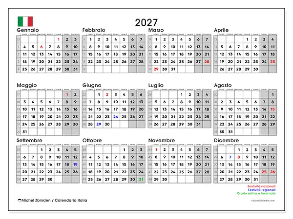 Calendario annuale 2027 da stampare - Italia