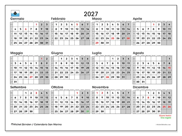 Calendario annuale 2027 da stampare - San Marino