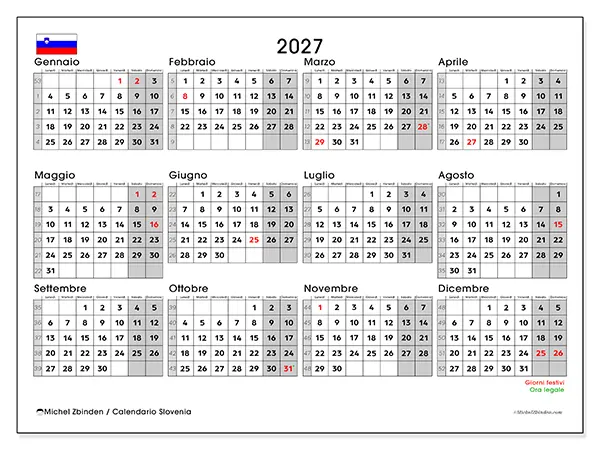 Calendario annuale 2027 da stampare - Slovenia