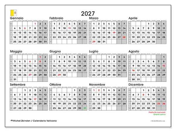 Calendario annuale 2027 da stampare - Vaticano