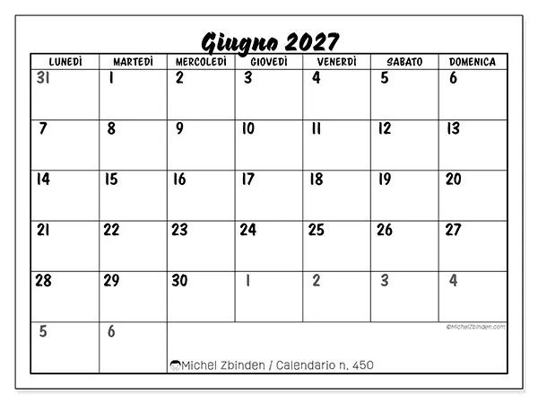Calendario giugno 2027 da stampare - Organizzazione dettagliata