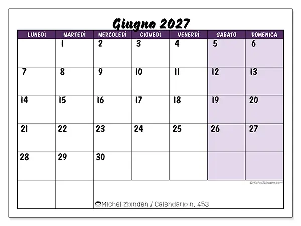 Calendario giugno 2027 da stampare - Efficienza colorata