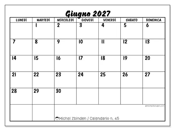 Calendario giugno 2027 da stampare - Successo scolastico