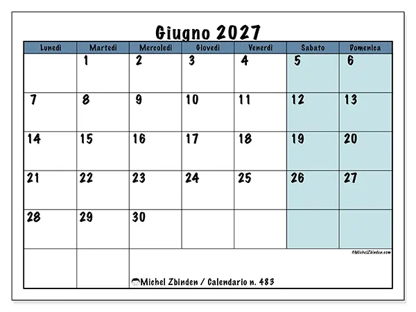 Calendario giugno 2027 da stampare - Struttura per la scuola