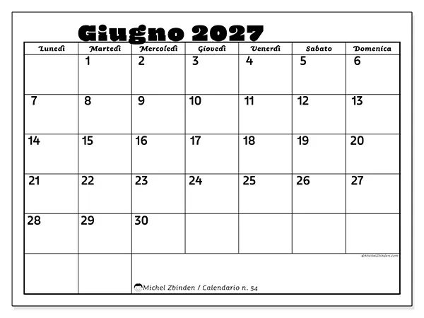 Calendario giugno 2027 da stampare - Attività in famiglia