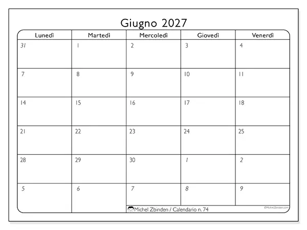 Calendario giugno 2027 da stampare - Organizzazione del lavoro